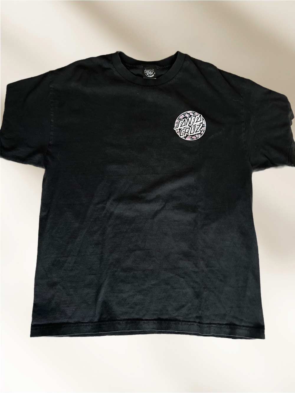 Santa Cruz Black Short-Sleeve Tee with Small Circular Logo